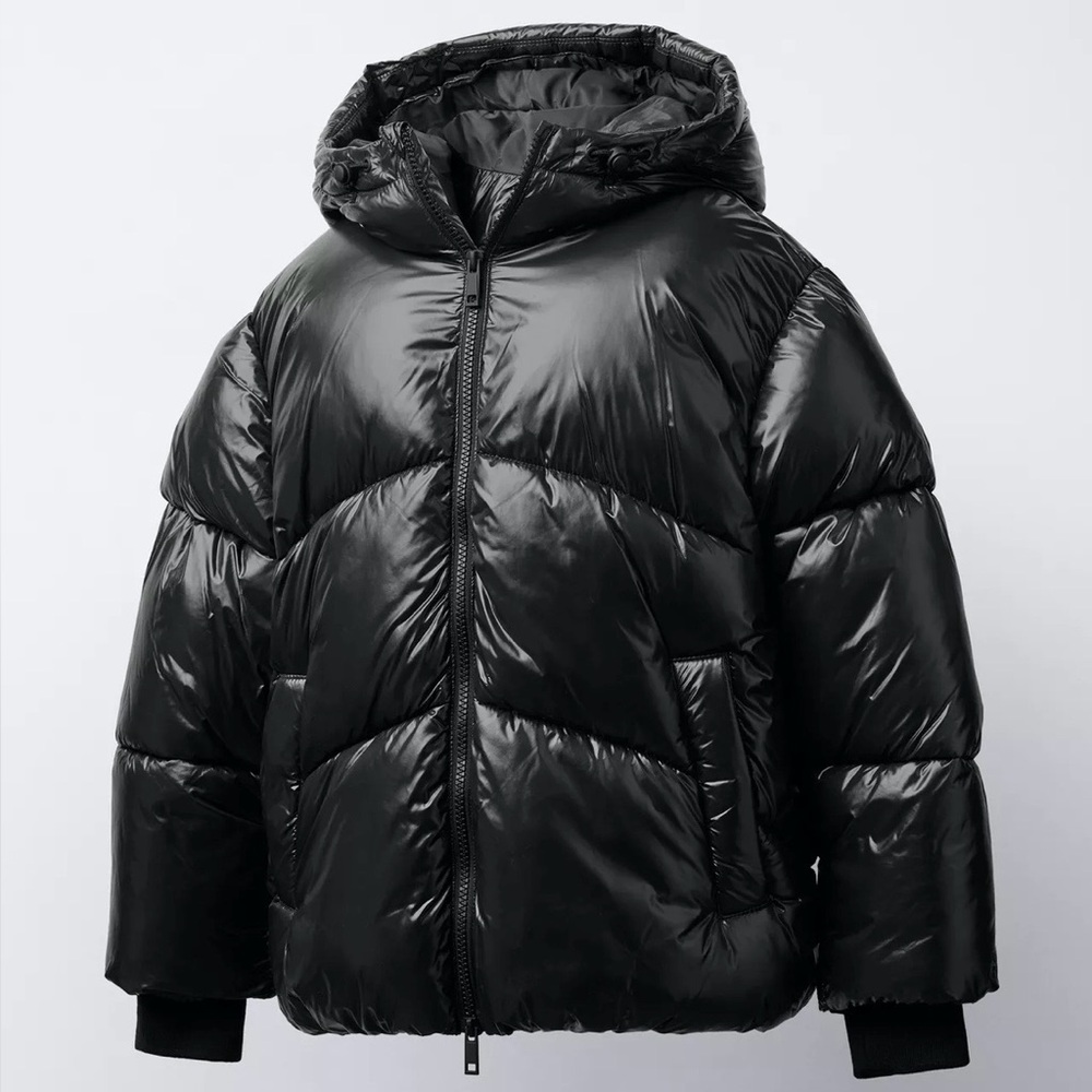 ZARA Boys Black Hooded Water-Repellent Puffer Coat | Size 8–9 | NWT